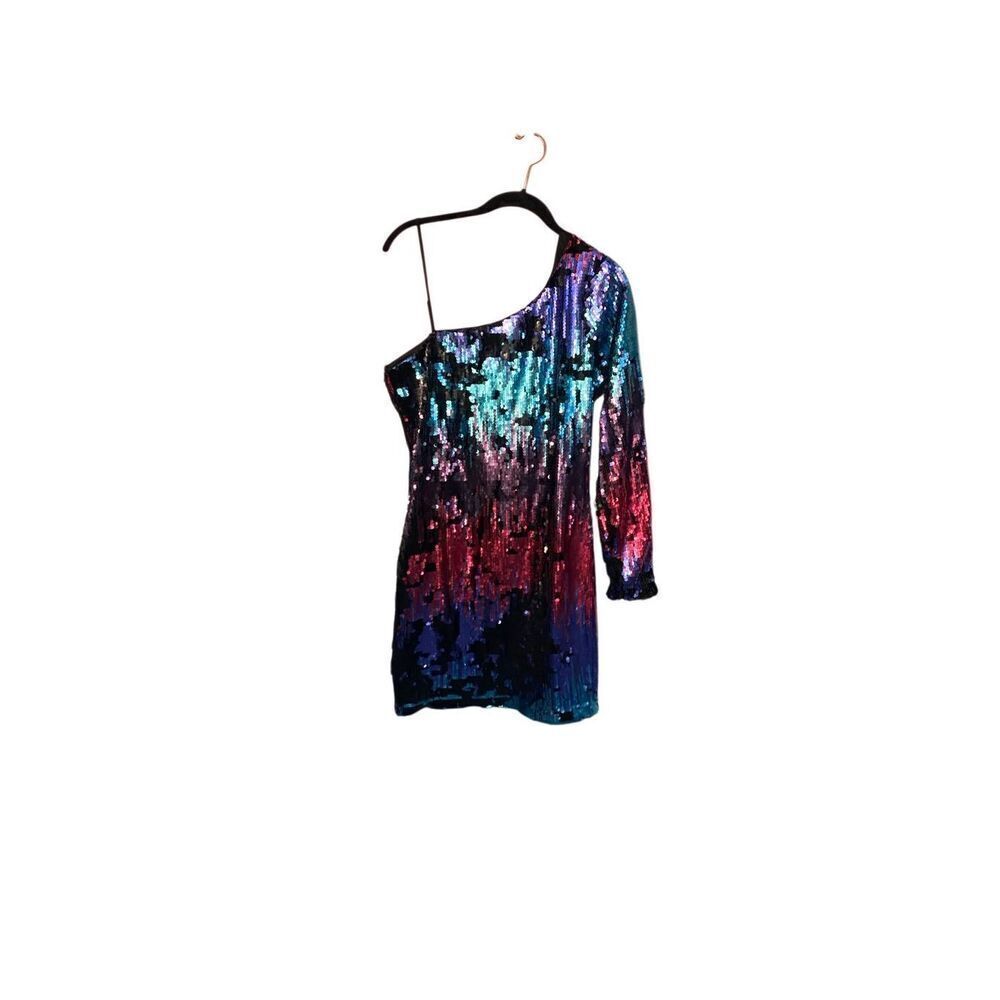 Charlotte Russe women’s multi colored Sequin, fully lined one shoulder dress, si - Picture 2 of 4